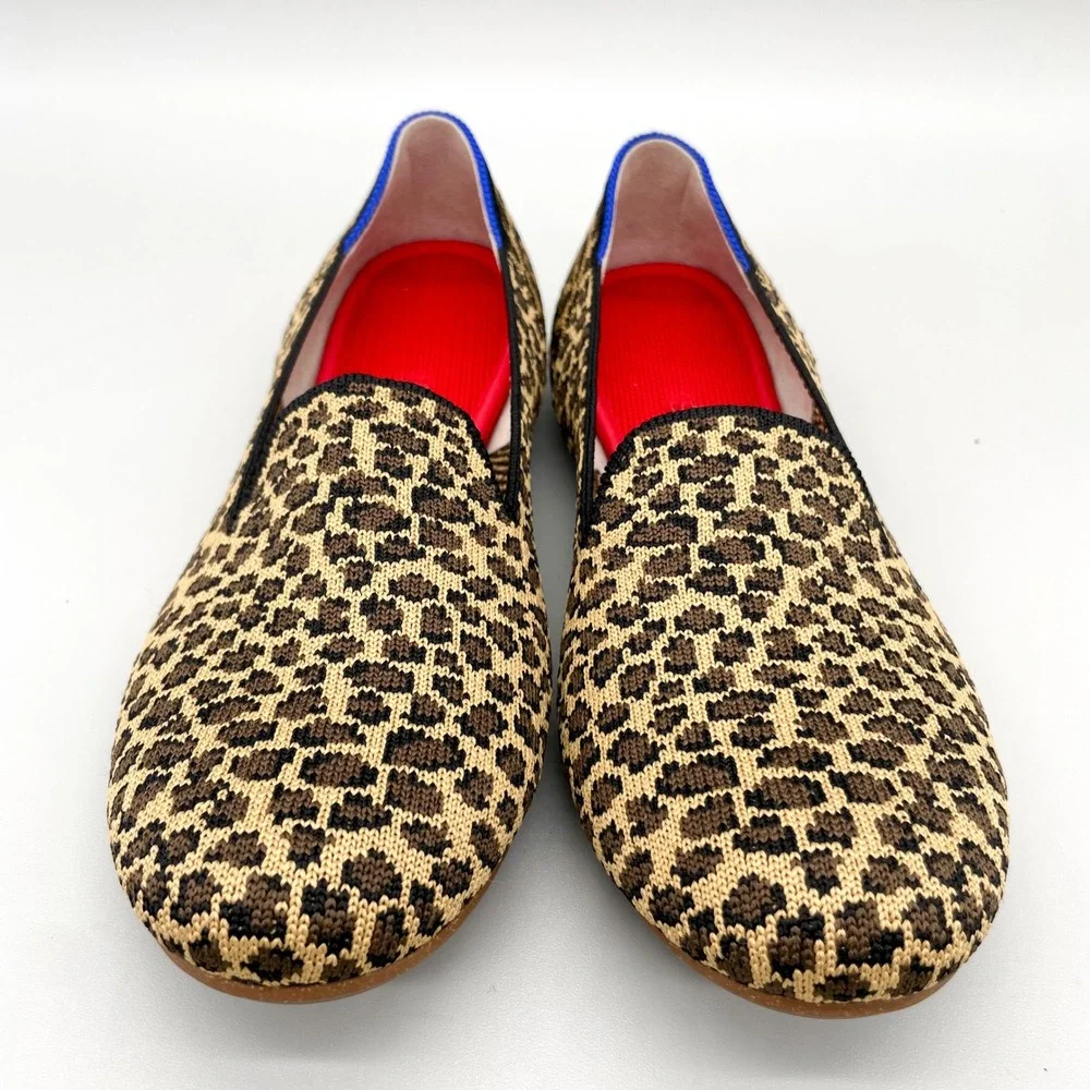 Rothys The Loafer Little Cat Womens 8 Leopard Print Knit Flats Slip On Preppy